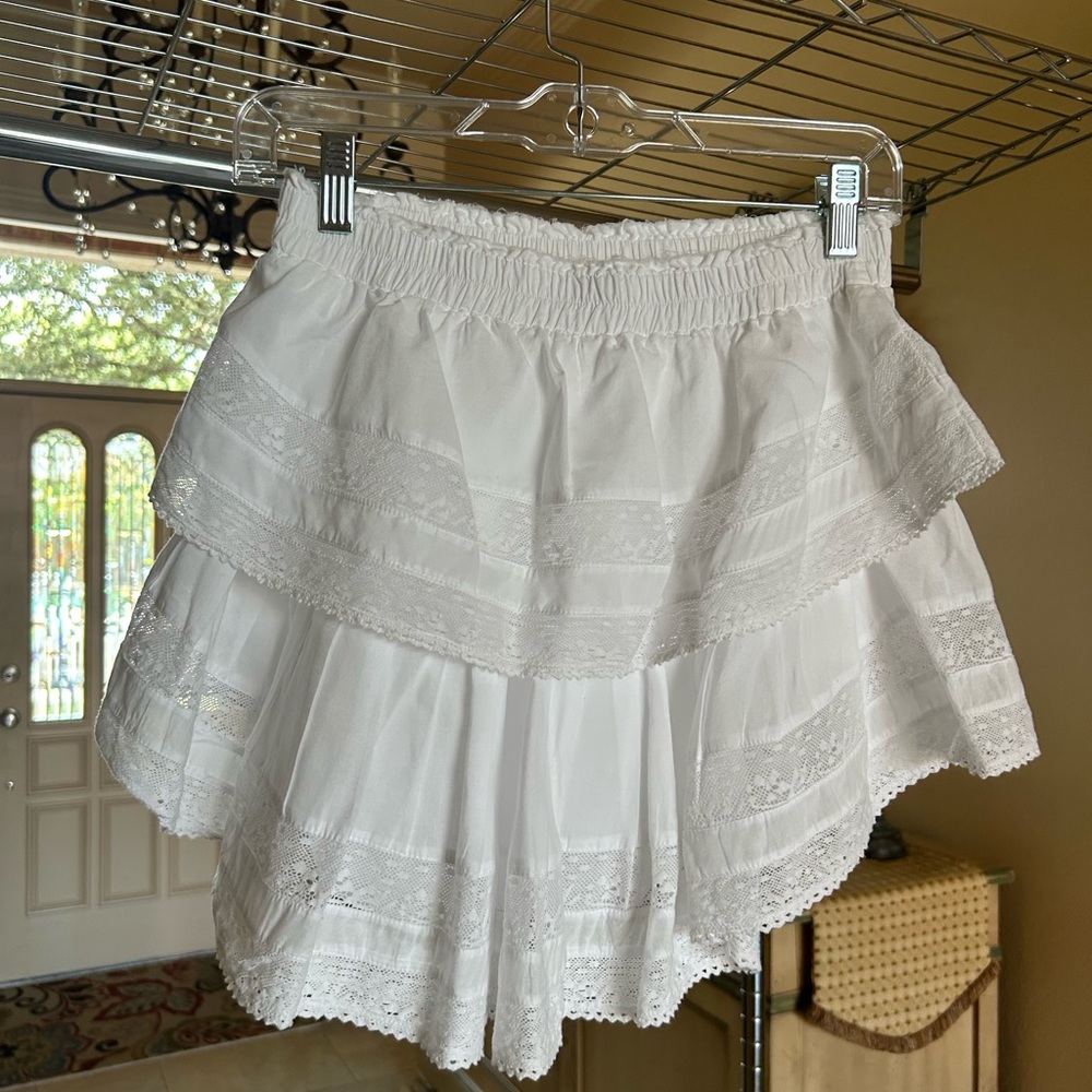 LoveShackFancy Ruffle Mini Skirt in Antique White